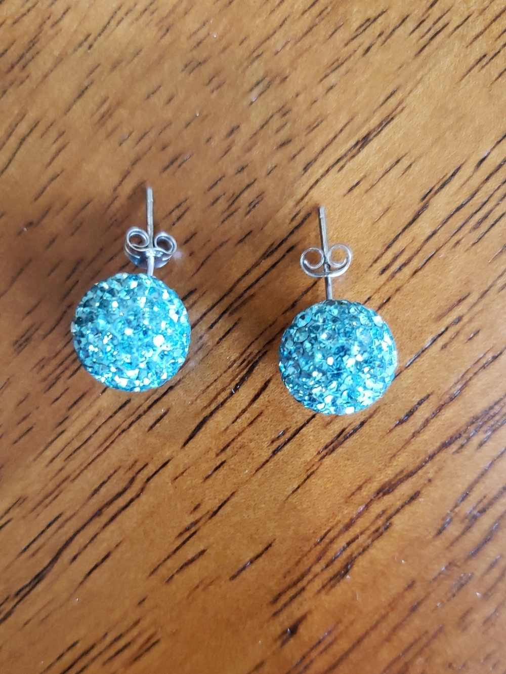Light Blue Crystal Stud Earrings - Sparkling Blue Disco Studs Pierced